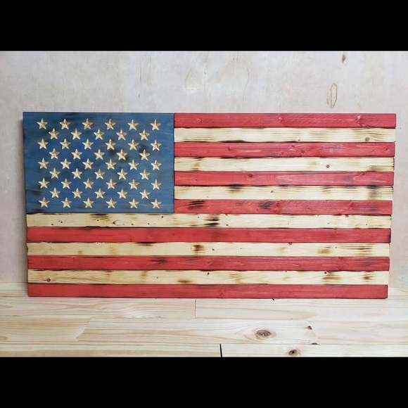 Weather proof handmade wooden American flag